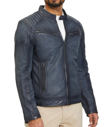 BLOUSON HOMME BIKER BLEU BLEU