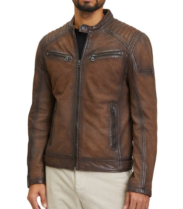 BLOUSON HOMME BIKER MARRON MARRON