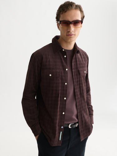 CHEMISE HOMME CORDUROY CHECKED RELAXED MARRON MARRON