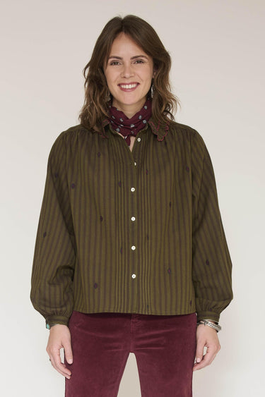 Blouse MKT Studio Cornely rayée col volanté kaki