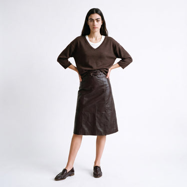 Jupe Artlove Clera simili-cuir midi marron