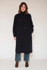 Manteau MKT Studio Matty long double boutonnage bleu marine