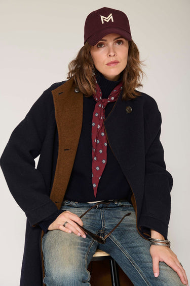 Manteau MKT Studio Matty long double boutonnage bleu marine – vue 6