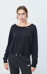 PULL FEMME BOULE ML COL BATEAU NOIR NOIR