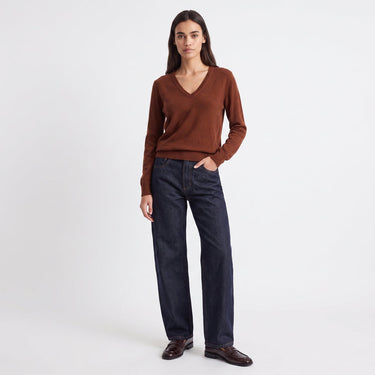 Pull Artlove Eden col V maille fine caramel
