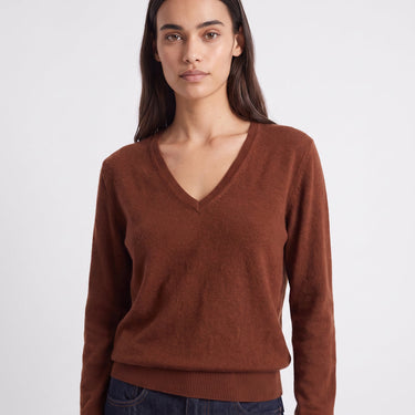 Pull Artlove Eden col V maille fine caramel – vue 2