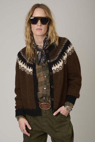 Cardigan MKT Studio Kmona jacquard nordique marron – vue 2