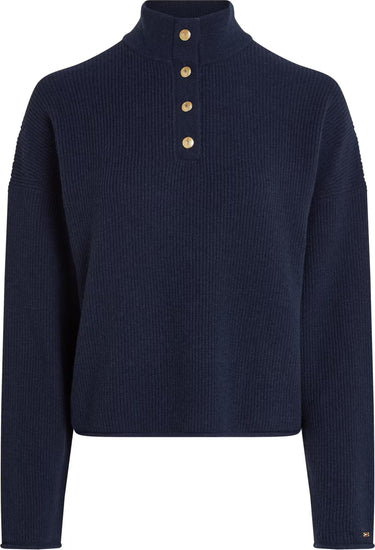 PULL FEMME GOLD BUTTON POLO MARINE MARINE