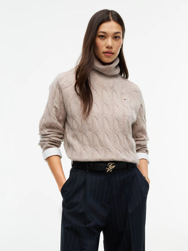 PULL FEMME SOFT WOOL CABLE ROLL CAMEL CAMEL