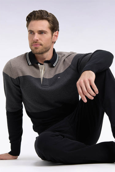 PULL HOMME L ENCRE COL POLO NOIR NOIR
