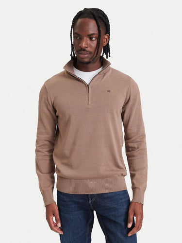 PULL HOMME CORE REFINED HALF ZIP KNIT MARRON MARRON