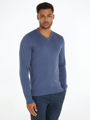 PULL HOMME CLASSIC COTTON V NEC INDIGO INDIGO