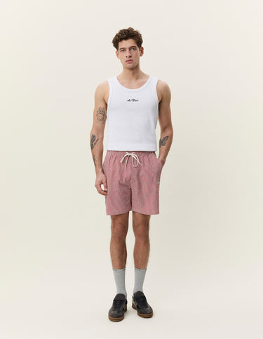 SHORTS DE BAIN HOMME STRIPE SEERSUCKER ROUGE ROUGE