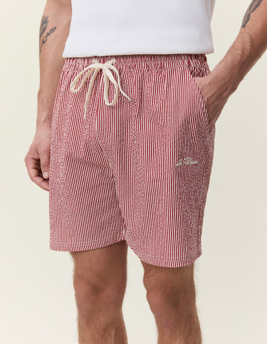 SHORTS DE BAIN HOMME STRIPE SEERSUCKER ROUGE ROUGE