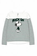 T-SHIRT FEMME SNOOPY ROCK ON BLANC BLANC