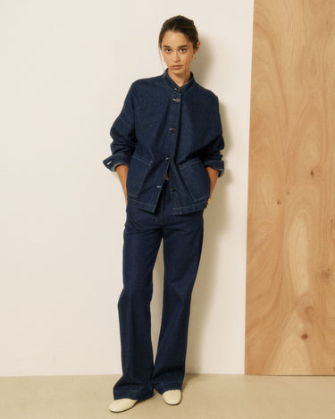 Veste Hartford Vally denim col mao bleu indigo