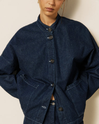 Veste Hartford Vally denim col mao bleu indigo – vue 2