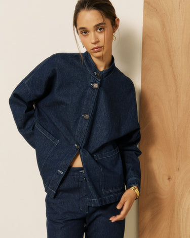 Veste Hartford Vally denim col mao bleu indigo – vue 5