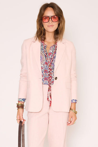 Veste MKT Studio Vibia tailleur lin rose poudré