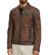 BLOUSON HOMME BIKER MARRON MARRON