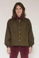Blouse MKT Studio Cornely rayée col volanté kaki