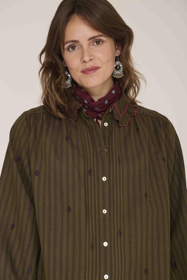 Blouse MKT Studio Cornely rayée col volanté kaki – vue 2