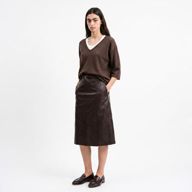 Jupe Artlove Clera simili-cuir midi marron – vue 4