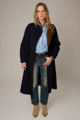 Manteau MKT Studio Matty long double boutonnage bleu marine – vue 3