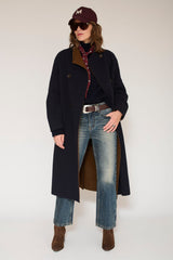 Manteau MKT Studio Matty long double boutonnage bleu marine – vue 4