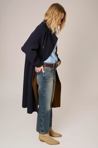 Manteau MKT Studio Matty long double boutonnage bleu marine – vue 5