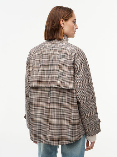 MANTEAU FEMME COTTON CHECK CAPE CO MARRON MARRON