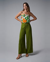 PANTALON FEMME PALAZZO VERT VERT