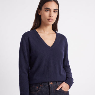 Pull Artlove Eden col V maille fine marine – vue 2