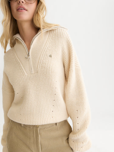 PULL FEMME HALF-ZIP RELAXED ECRU ECRU