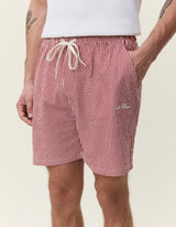 SHORTS DE BAIN HOMME STRIPE SEERSUCKER ROUGE ROUGE