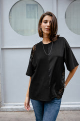 T-SHIRT FEMME TIZAY LACE NOIR NOIR