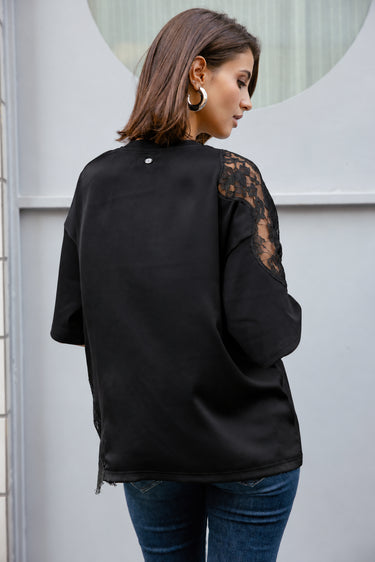 T-SHIRT FEMME TIZAY LACE NOIR NOIR