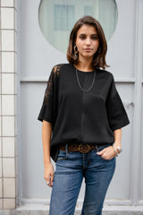 T-SHIRT FEMME TIZAY LACE NOIR NOIR