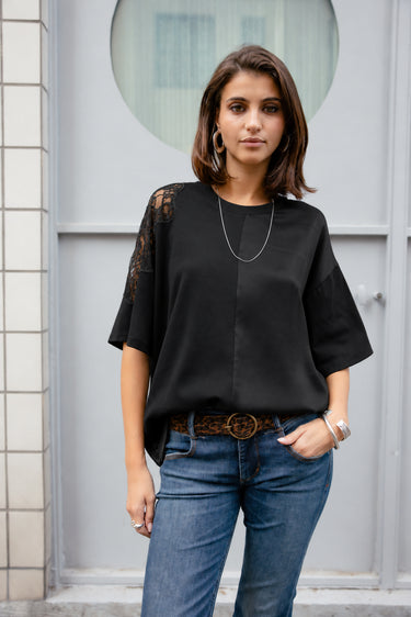 T-SHIRT FEMME TIZAY LACE NOIR NOIR
