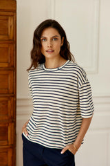 T-SHIRT FEMME TAIS ECRU/MARINE ECRU/MARINE