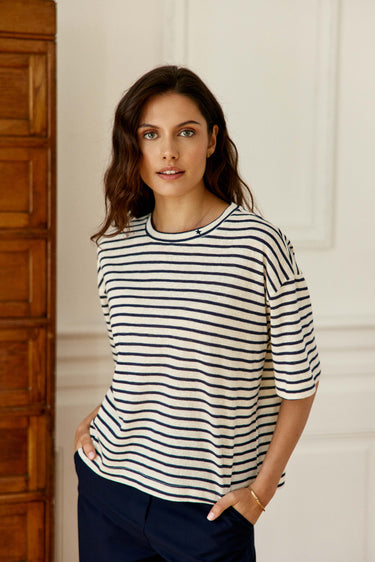 T-SHIRT FEMME TAIS ECRU/MARINE ECRU/MARINE