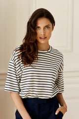 T-SHIRT FEMME TAIS ECRU/MARINE ECRU/MARINE