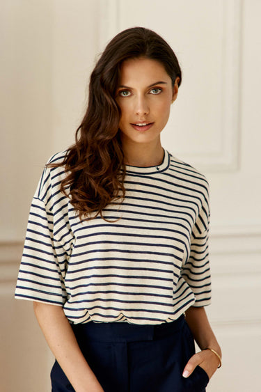 T-SHIRT FEMME TAIS ECRU/MARINE ECRU/MARINE