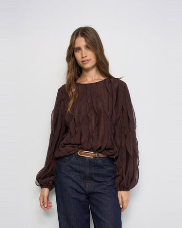 TOP FEMME VOLANTS MARRON MARRON