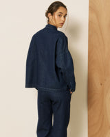 Veste Hartford Vally denim col mao bleu indigo – vue 3