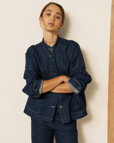 Veste Hartford Vally denim col mao bleu indigo – vue 4