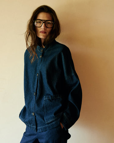 Veste Hartford Vally denim col mao bleu indigo – vue 6