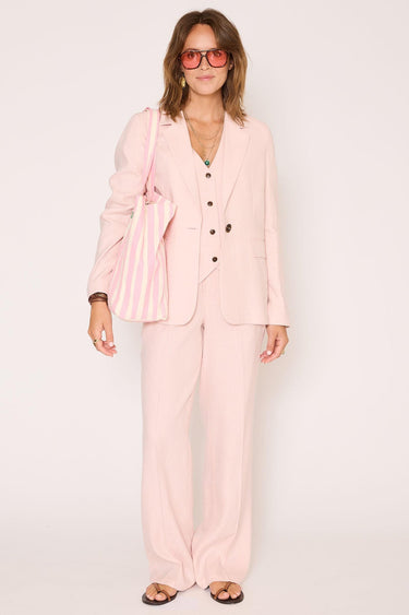 Veste MKT Studio Vibia tailleur lin rose poudré – vue 3